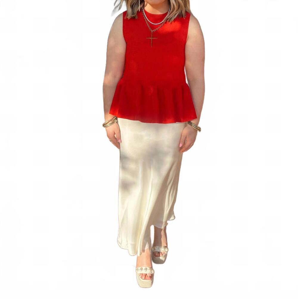 NEW TCEC satin midi skirt in cream